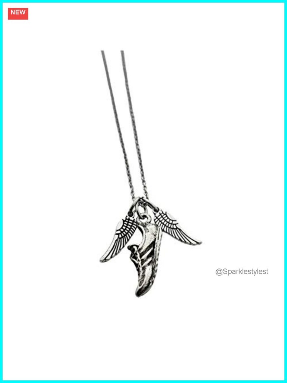 Pewter Wings & Running Shoe Pendant Necklace 18 in Stainless Steel Chain